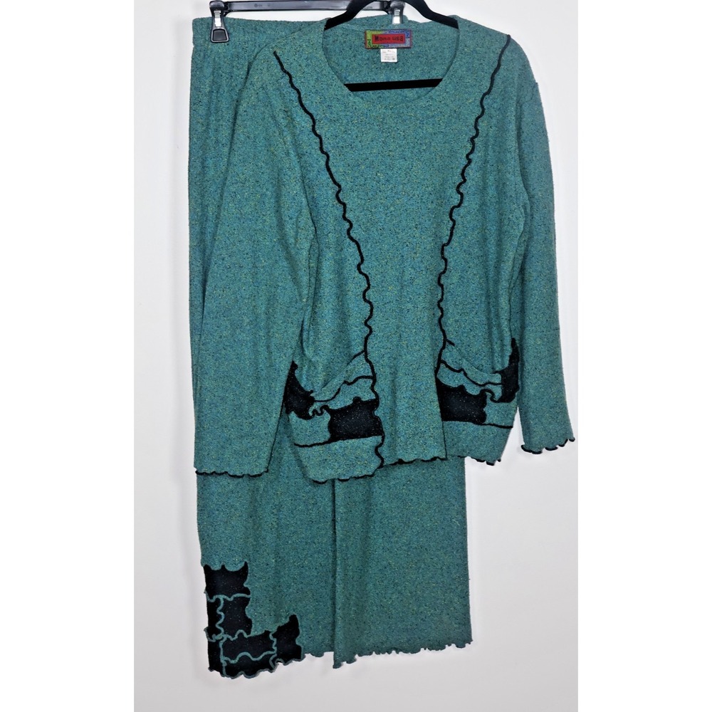 Mona Lisa Pants Set Size X-Large Green Silk Italian Lagenlook Art To‎ Wear